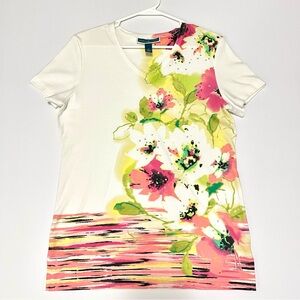 Floral Print Women's Top - White and Pink
